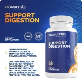 BioMatrix Digestive Enzymes Supplement (90 Capsules) Support Digestion - with Purified Bile, Pancreatin, Plant Enzymes, Ox Bile, Betaine HCL, Support Digestion of Fats Carbohydrates and Proteins