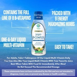 Premium Liquid B Complex Vitamin- Fast Absorbing Liquid B-Complex Supplement w/ all 8 B-vitamins, PLUS energising herbal blend w/ Ginseng, Ginkgo, and Eleuthero Root - Vegan, NON-GMO - 470ml, 32 Serv