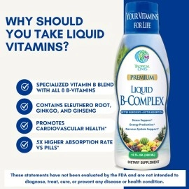 Premium Liquid B Complex Vitamin- Fast Absorbing Liquid B-Complex Supplement w/ all 8 B-vitamins, PLUS energising herbal blend w/ Ginseng, Ginkgo, and Eleuthero Root - Vegan, NON-GMO - 470ml, 32 Serv