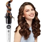 KISS Instawave Deluxe Automatic Rotating Curling Iron, Patented Automotic Spinner, 2-Way Rotation, 1 Ceramic Ionic Wand, Dual Heat Settings, 420 Max Temperature, Black & White