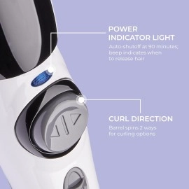 KISS Instawave Deluxe Automatic Rotating Curling Iron, Patented Automotic Spinner, 2-Way Rotation, 1 Ceramic Ionic Wand, Dual Heat Settings, 420 Max Temperature, Black & White