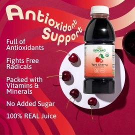 Dynamic Health Organic Tart Cherry Juice, Unsweetened 100% Juice Concentrate, Antioxidants Supplement, No Sweeteners or Additives, Vegan, Gluten Free, BPA Free, 16 oz