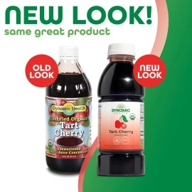 Dynamic Health Organic Tart Cherry Juice, Unsweetened 100% Juice Concentrate, Antioxidants Supplement, No Sweeteners or Additives, Vegan, Gluten Free, BPA Free, 16 oz