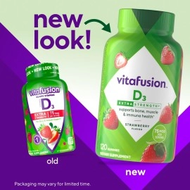 vitafusion Extra Strength Vitamin D3 Gummy, Strawberry Flavored Bone and Immune System Support (1) 120 Count