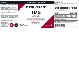 Kirkman Gluten-Free Tmg Hypoallergenic Vegetarian Capsules Trimethylglycine, 120 - 500 Mg