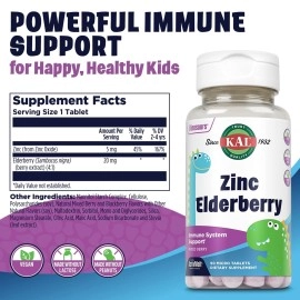 KAL Kids Zinc Elderberry Dinosaurs, Immune Support Supplement* for Children w/Sambucus Elderberry, Fast Dissolving Mixed Berry ActivMelts, Fun, Tasty Dino Shapes, Vegan, 90 Servings, 90 Micro Tablets
