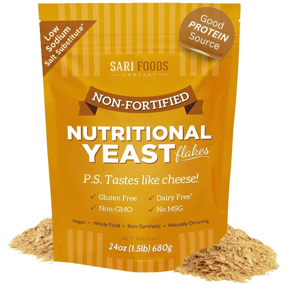 Sari Foods Co Pure Natural Non-Fortified Nutritional Yeast Flakes (8 oz.) Whole Based Protein Powder, Vitamin B Complex, Beta-glucans and All 18 Amino Acids