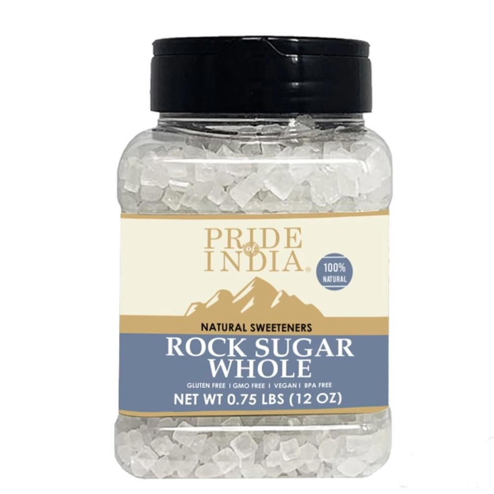 Pride Of India - Natural Crystal Rock Sugar Whole - 16 oz (454 gm) Medium Dual Sifter Jar - Authentic Indian Sugar Crystals - Used to Sweeten Milk or Tea - Offers Best Value for Money