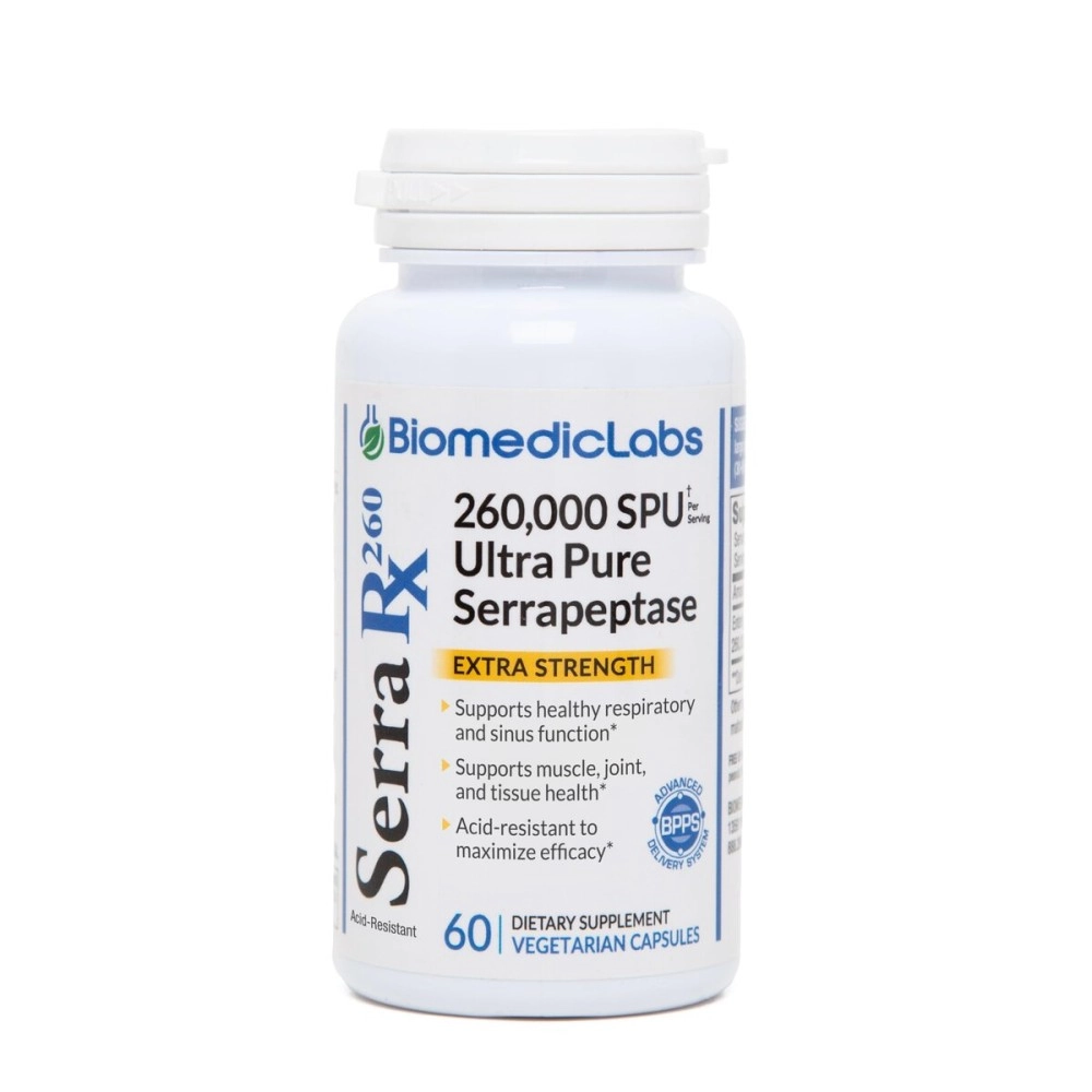 Biomedic Labs RX Serra-RX 260,000 SU Serrapeptase - Enteric Coated Proteolytic Systemic Enzyme, Non-GMO, Gluten Free, Vegan, Supports Sinus, Immune & Lung Health, 60 Veg Capsules