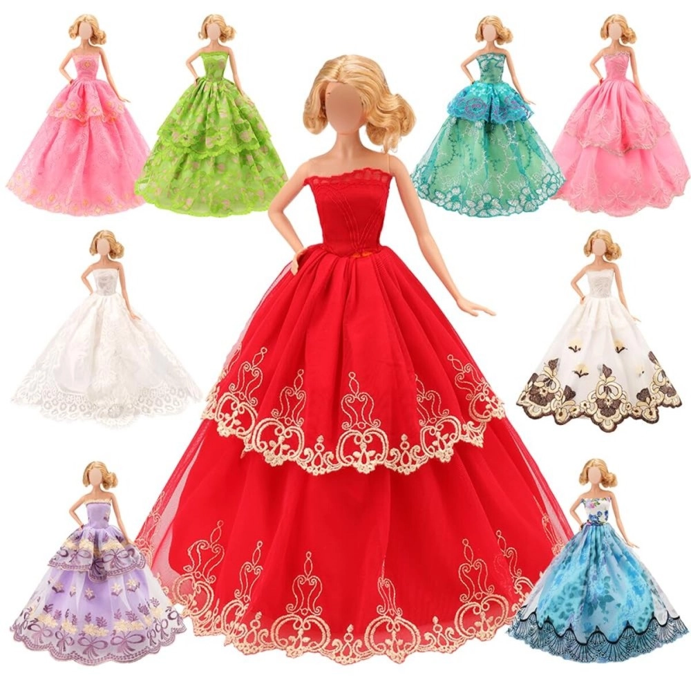 Barwa 5 Pcs Handmade Fashion Wedding Party Gown Dresses Clothes for Barbie Doll Xmas Gift