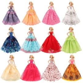 Barwa 5 Pcs Handmade Fashion Wedding Party Gown Dresses Clothes for Barbie Doll Xmas Gift
