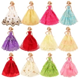 Barwa 5 Pcs Handmade Fashion Wedding Party Gown Dresses Clothes for Barbie Doll Xmas Gift