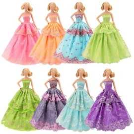 Barwa 5 Pcs Handmade Fashion Wedding Party Gown Dresses Clothes for Barbie Doll Xmas Gift