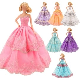 Barwa 5 Pcs Handmade Fashion Wedding Party Gown Dresses Clothes for Barbie Doll Xmas Gift