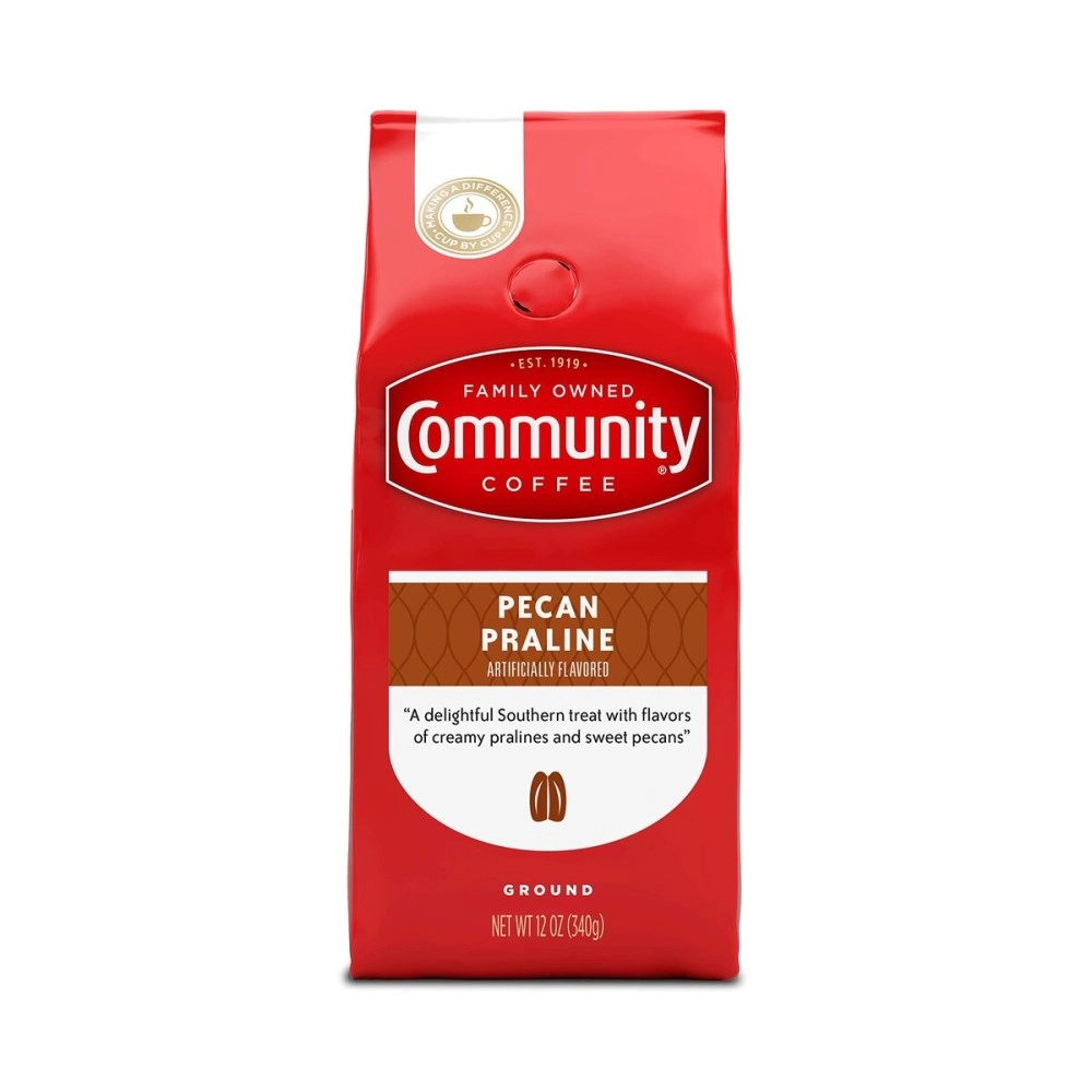 Community Coffee Pecan Praline Flavored Medium Roast Premium Ground 12 Oz Bag, Medium Full Body Sweet Hints of Pecan, 100% Select Arabica Coffee Beans