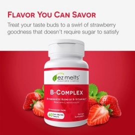 EZ Melts B-Complex with Methylcobalamin and Methylfolate, Sublingual Vitamins, Vegan, Zero Sugar, Natural Strawberry Flavor, 60 Fast Dissolve Tablets