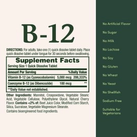 Nature\'s Bounty Vitamin B12 Supplement, Supports Metabolism and Nervous System Health, 5000mcg, 40 Tablets