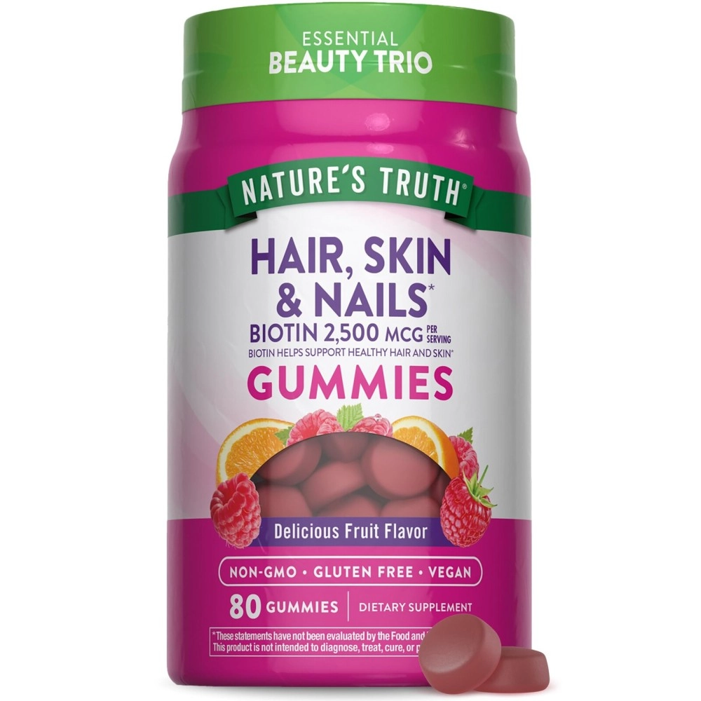 Nature\'s Truth Hair, Skin, Nails Natural Fruit Flavored Gummies, 80 Count