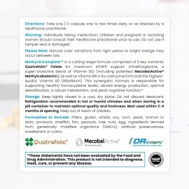 Methyl B Complete - 120 Vegetable Capsules | Optimal Methylation Support Supplement with Quatrefolic 5-MTHF (Active folate), Methylcobalamin (Active B12), B2, B6, and TMG | Pharmaceutical Grade