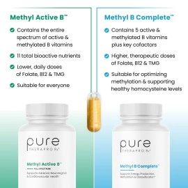 Methyl B Complete - 120 Vegetable Capsules | Optimal Methylation Support Supplement with Quatrefolic 5-MTHF (Active folate), Methylcobalamin (Active B12), B2, B6, and TMG | Pharmaceutical Grade