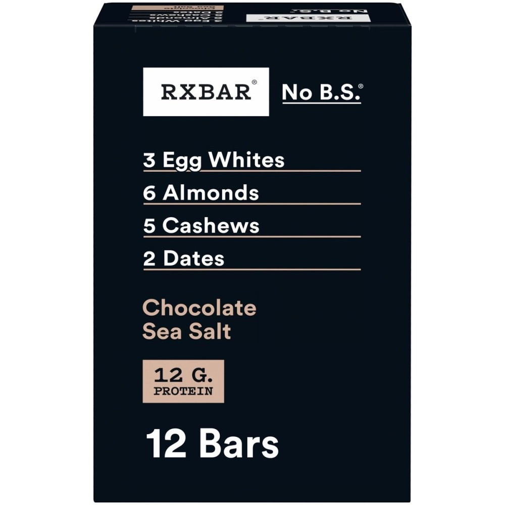 RXBAR Protein Bars, Protein Snack, Snack Bars, Chocolate Sea Salt, 22oz Box (12 Bars)