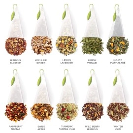 Tea Forte Chest Herbal Assortment with 40 Handcrafted Pyramid Infusers - Chamomile, Chai, Mint and more