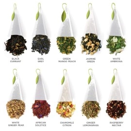 Tea Fort Tea Tasting Assortment Petite Presentation Box Tea Sampler, Assorted Variety Tea Box, 10 Handcrafted Pyramid Tea Infusers - Black Tea, White Tea, Green Tea, Herbal Tea