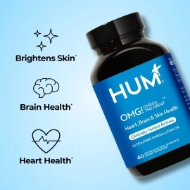 HUM OMG! Omega The Great - Triple Omega 3 Fish Oil Supplement with DHA, EHA & Vitamin E to Support Bright & Even Skin Tone - Gluten Free & Non-GMO (60 Softgels)