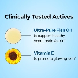 HUM OMG! Omega The Great - Triple Omega 3 Fish Oil Supplement with DHA, EHA & Vitamin E to Support Bright & Even Skin Tone - Gluten Free & Non-GMO (60 Softgels)