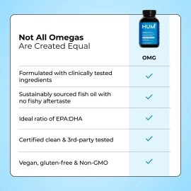 HUM OMG! Omega The Great - Triple Omega 3 Fish Oil Supplement with DHA, EHA & Vitamin E to Support Bright & Even Skin Tone - Gluten Free & Non-GMO (60 Softgels)
