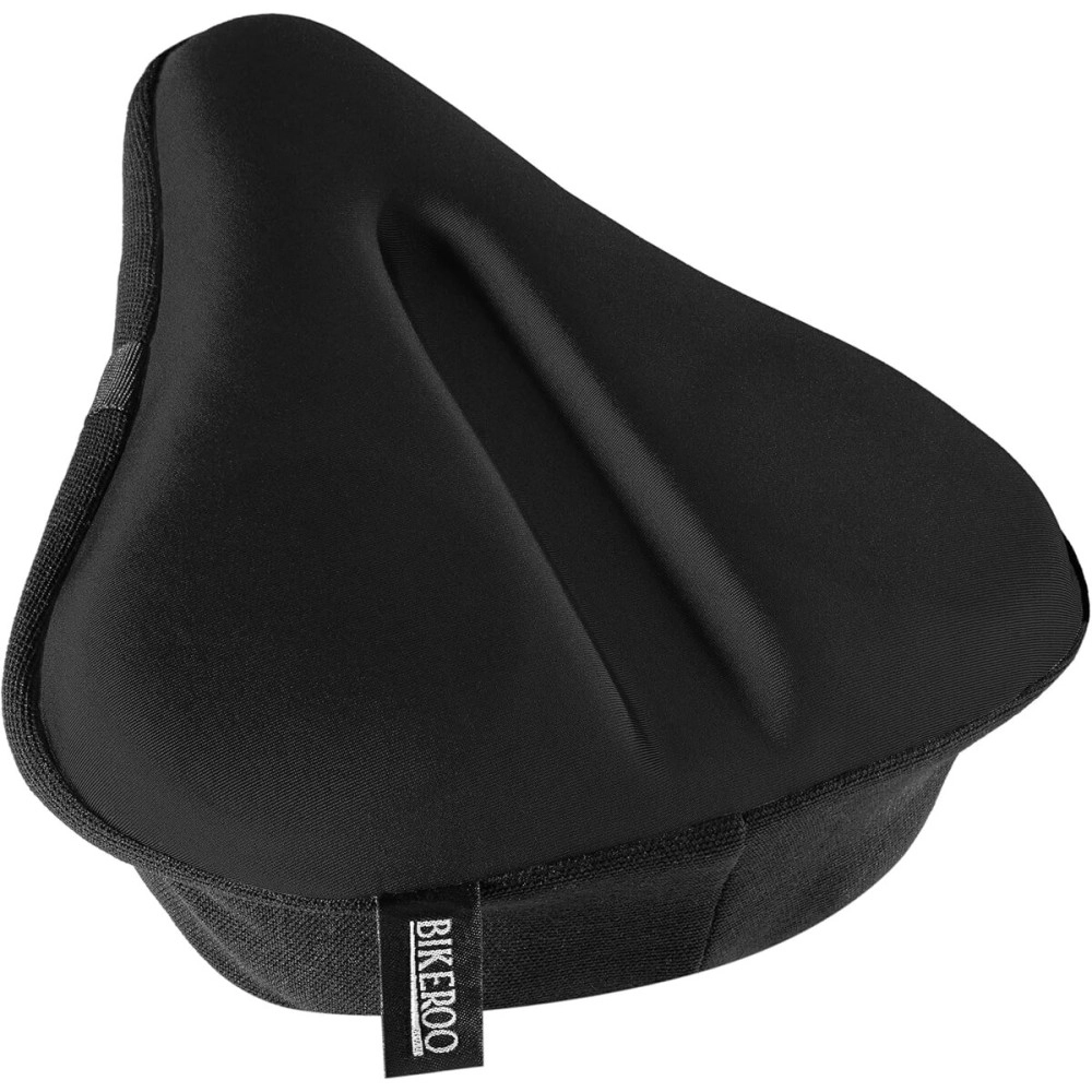 Bikeroo (Black) - Large Bike Seat Cushion - 28cm x 25cm Wide Gel Soft Pad Most Comfortable Exercise Bicycle Saddle Cover for Women and Men - Fits Cruiser and stationery Bikes, Indoor Cycling