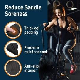 Bikeroo (Black) - Large Bike Seat Cushion - 28cm x 25cm Wide Gel Soft Pad Most Comfortable Exercise Bicycle Saddle Cover for Women and Men - Fits Cruiser and stationery Bikes, Indoor Cycling