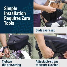 Bikeroo (Black) - Large Bike Seat Cushion - 28cm x 25cm Wide Gel Soft Pad Most Comfortable Exercise Bicycle Saddle Cover for Women and Men - Fits Cruiser and stationery Bikes, Indoor Cycling