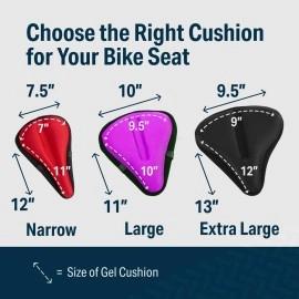 Bikeroo (Black) - Large Bike Seat Cushion - 28cm x 25cm Wide Gel Soft Pad Most Comfortable Exercise Bicycle Saddle Cover for Women and Men - Fits Cruiser and stationery Bikes, Indoor Cycling