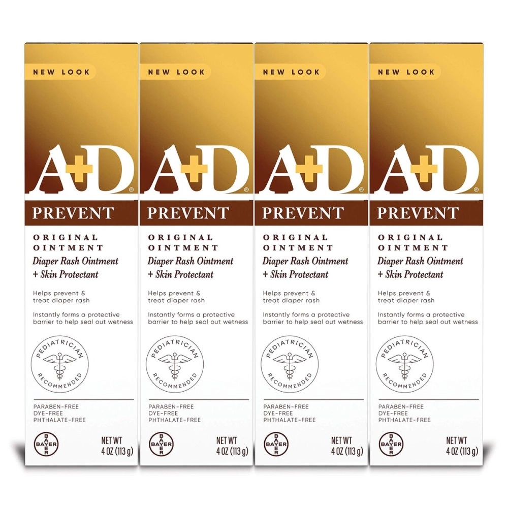A+D Original Diaper Rash Ointment, Baby Skin Protectant With Lanolin and Petrolatum, Seals Out Wetness, Helps Prevent Diaper Rash, 4 Ounce Tube (Pack of 4), Packaging May Vary