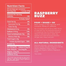 Tailwind Nutrition Endurance Fuel, Carbohydrate & Electrolyte Sports Drink Mix Powder, Gluten-Free, Vegan, Raspberry Buzz, 50 Servings (Caffeinated)