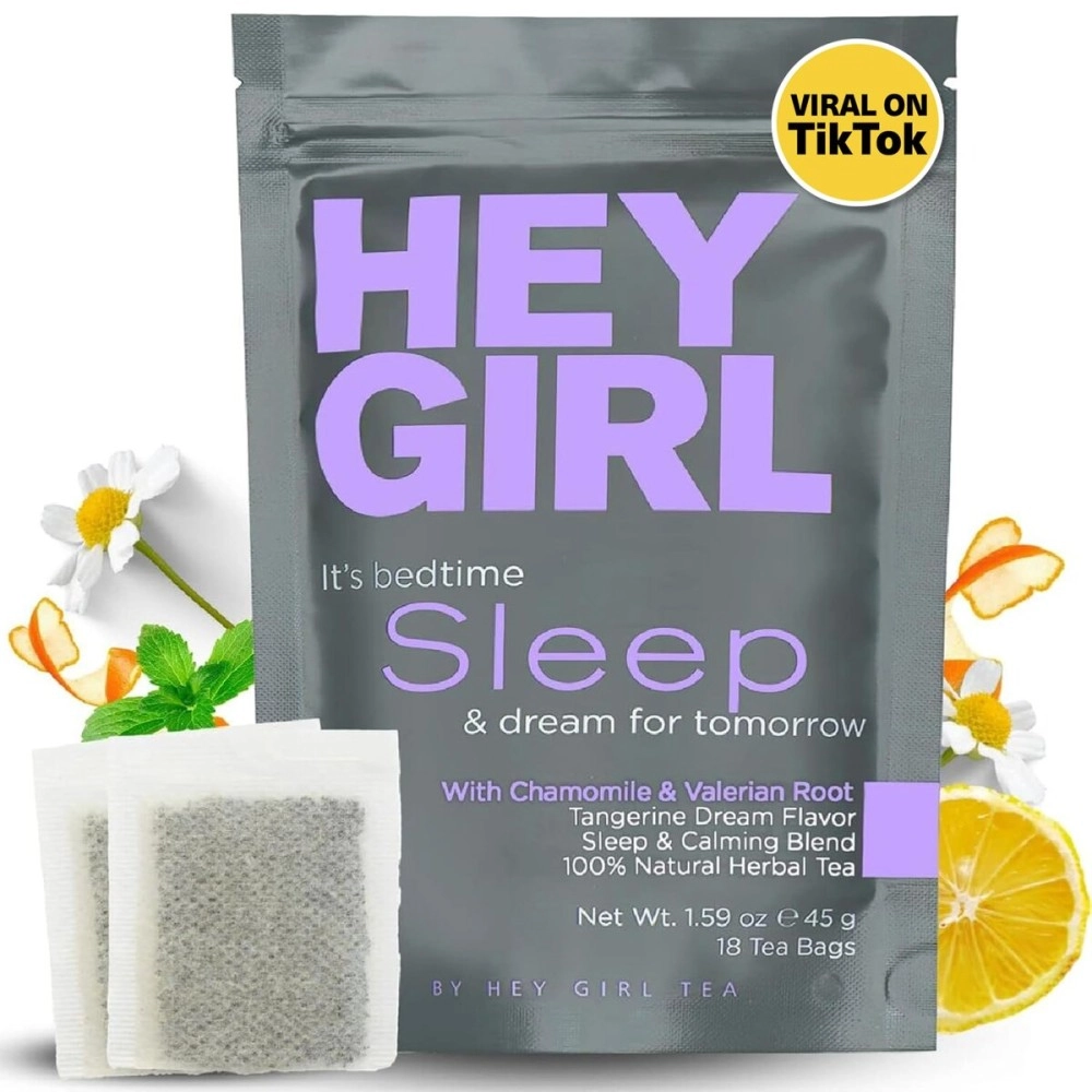 Hey Girl Tea Sleep for Bedtime - Calming Sleepytime Herbal w/Valerian Root, Chamomile, Passion Flower, Lemon Balm - Relaxing Natural Nighty Night Sleeping - Relaxation Self Care Gifts for Women