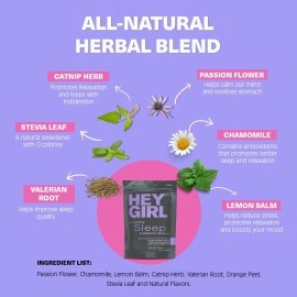 Hey Girl Tea Sleep for Bedtime - Calming Sleepytime Herbal w/Valerian Root, Chamomile, Passion Flower, Lemon Balm - Relaxing Natural Nighty Night Sleeping - Relaxation Self Care Gifts for Women