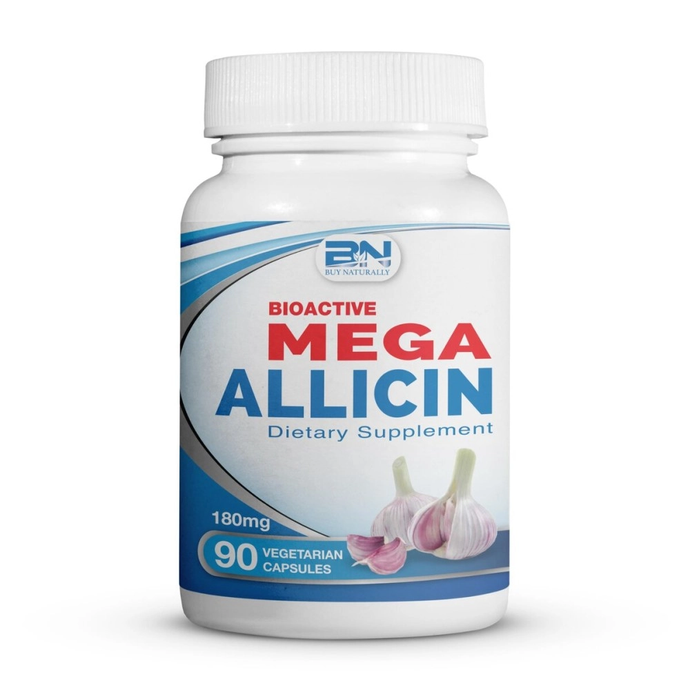 BuyNaturally Potent Allicin Odor Controlled Garlic Supplement by Mega Allicin|180,000mcg (180mg) Veggie Capsules with Immune Support, Gluten-Free (90 Count)