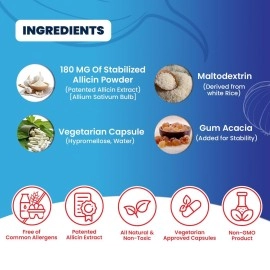 BuyNaturally Potent Allicin Odor Controlled Garlic Supplement by Mega Allicin|180,000mcg (180mg) Veggie Capsules with Immune Support, Gluten-Free (90 Count)