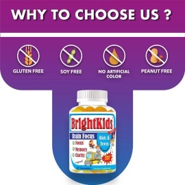 Bright Kids Gummy Vitamins for Kids Focus and Attention with Omega 3 6 9 EPA/DHA, 60 Gummies, Kids Chewable Multivitamins Gummies | Lemon & Orange Flavored | Kids Focus Supplement (Brain Formula)