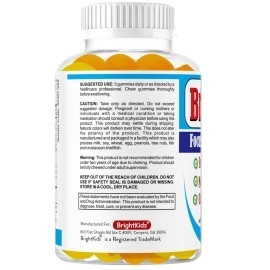 Bright Kids Gummy Vitamins for Kids Focus and Attention with Omega 3 6 9 EPA/DHA, 60 Gummies, Kids Chewable Multivitamins Gummies | Lemon & Orange Flavored | Kids Focus Supplement (Brain Formula)