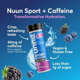 Nuun Hydration: Electrolyte + Caffeine Drink Tablets, Wild Berry, Box of 8 Tubes (80 servings), Performance Formula with A Kick