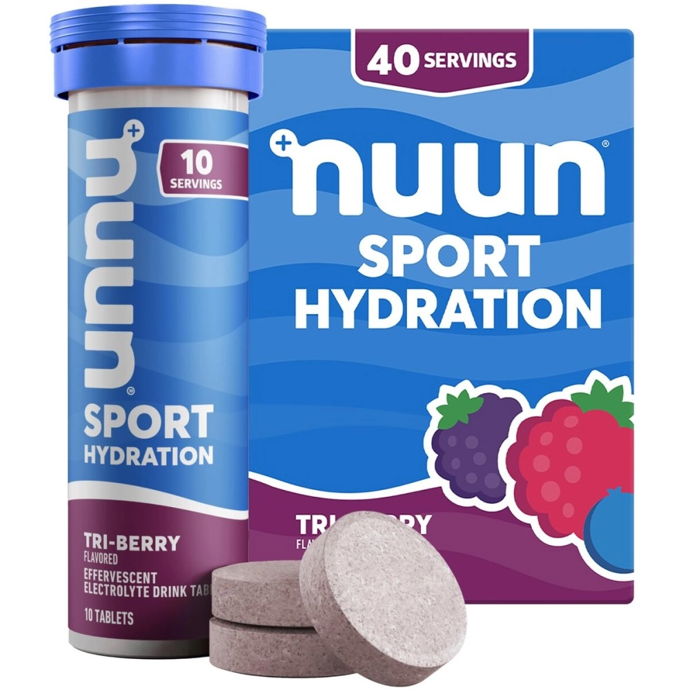 Nuun Sport Electrolyte Tablets with Magnesium, Calcium, Potassium, Chloride & Sodium, Gluten Free & Vegan, Tri-Berry, 4 Pack (40 Servings Total)