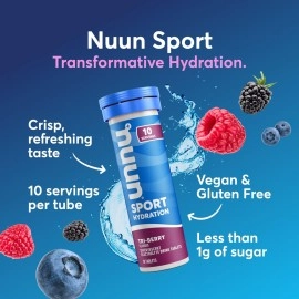 Nuun Sport Electrolyte Tablets with Magnesium, Calcium, Potassium, Chloride & Sodium, Gluten Free & Vegan, Tri-Berry, 4 Pack (40 Servings Total)
