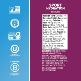 Nuun Sport Electrolyte Tablets with Magnesium, Calcium, Potassium, Chloride & Sodium, Gluten Free & Vegan, Tri-Berry, 4 Pack (40 Servings Total)