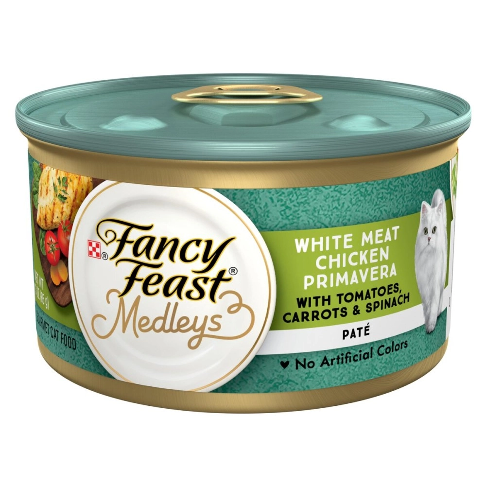 Fancy Feast Purina Pate Wet Cat Food, Medleys White Meat Chicken Primavera With Garden Veggies - 3 oz. X 12 Can