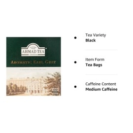 Ahmad Tea Black Tea, Earl Grey Aromatic Teabags, 100 ct - Caffeinated and Sugar-Free