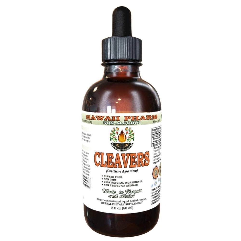 Hawaii Pharm Cleavers Alcohol-Free Liquid Extract, Organic Cleavers (Galium aparine) Above-Ground Parts, Organic Dried Glycerite Natural Herbal Supplement 2 oz