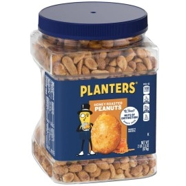 PLANTERS Honey Roasted Peanuts, Sweet and Salty Snacks, Plant-Based Protein 34.5oz (1 Jar)